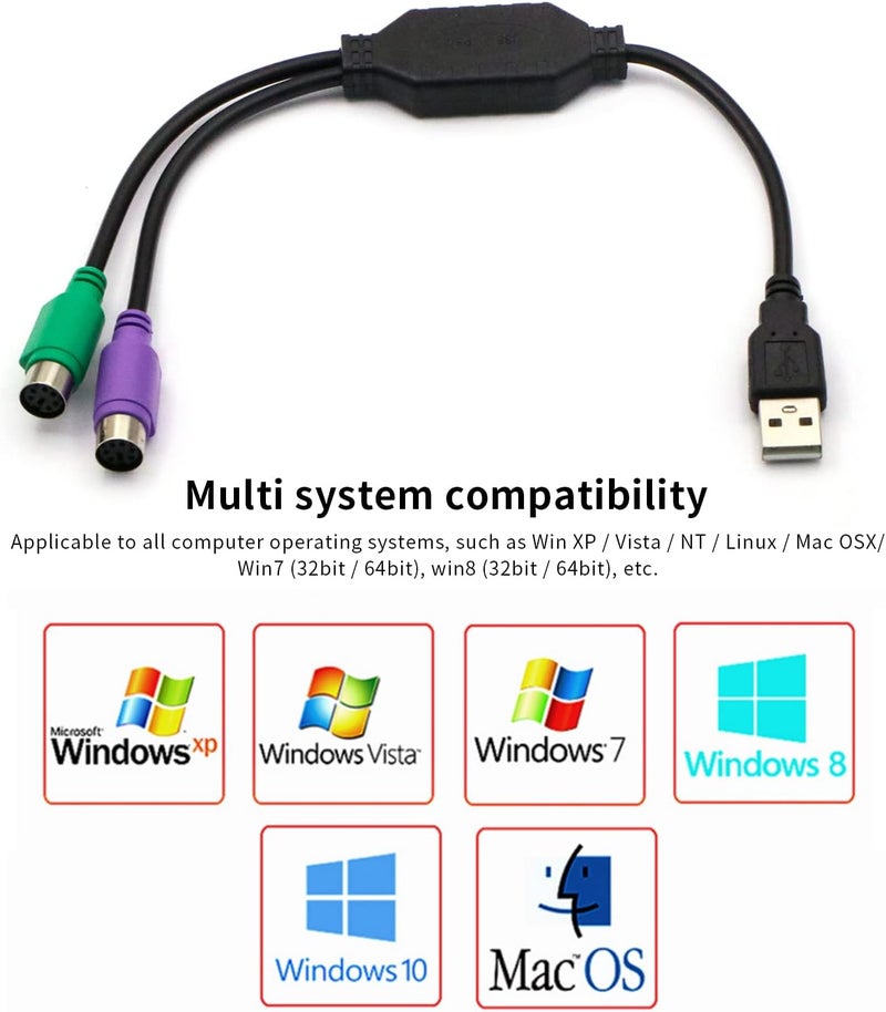 DaFuRui PS/2 to USB Adapter Cable, 4Pack PS2 Female to USB Male Converter Connector Adapter for PC Keyboard - Image 4